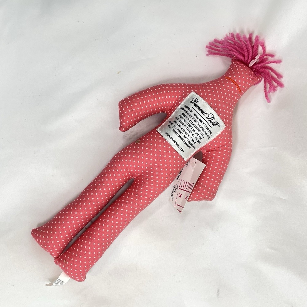 DAMMIT DOLL  12" Plush Toy Stress Reliever Pink and White Polka Dot Design Print